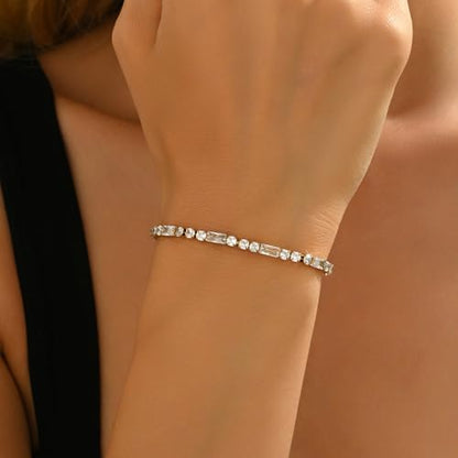 Tennis Bracelet for Women 18K Gold Plated White Red Green Black Blue Pink 3mm Cubic Zirconia Bracelet Dainty Diamond Adjustable Bracelet Trendy Jewelry Gift - color: White Tennis-Gold