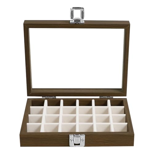 Wudygirl 24 Grid Earring Organizer Small Jewelry Box with Lid WoodBeige | Ring Box with Adjustable Dividers, Velvet Lining, Ideal for Rings, Earrings, Jewelry Display, Gift Giving - style: Wood Beige 24 Grid
