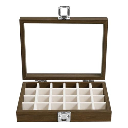 Wudygirl 24 Grid Earring Organizer Small Jewelry Box with Lid WoodBeige | Ring Box with Adjustable Dividers, Velvet Lining, Ideal for Rings, Earrings, Jewelry Display, Gift Giving - style: Wood Beige 24 Grid