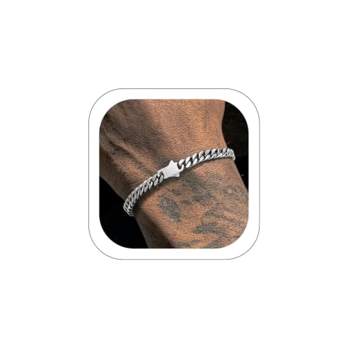 Richsteel Gold/Black/Silver Cuban Link Bracelet for Men,5/7/9/12MM Width | 316L Stainless Steel Chain Wrist Bracelet, Waterproof, No Tarnish, Hypoallergenic Hip Hop Jewelry, with Gift Box - color: 01-Stainless Steel 5mm Width