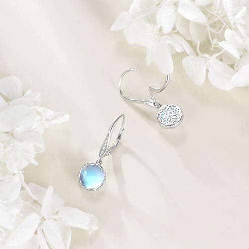 925 Sterling Silver 8mm Pearl Dangle Drop Earrings Moonstone Larimar Opal Rose Quartz Black Pearl Leverback Earrings for Women Christmas Gifts for Her - style: Moonstone Earrings
