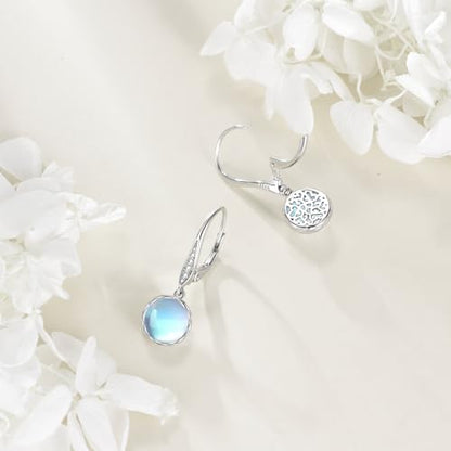 925 Sterling Silver 8mm Pearl Dangle Drop Earrings Moonstone Larimar Opal Rose Quartz Black Pearl Leverback Earrings for Women Christmas Gifts for Her - style: Moonstone Earrings