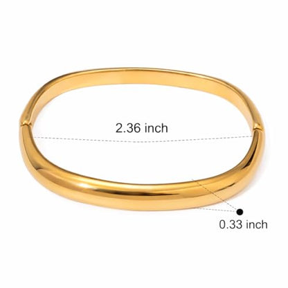 18K Gold Plated Stainless Steel Minimalist Bangle for Women, Elegant Antique Square Buckle Cuff Bracelet, Waterproof and Non-Tarnish Geometric Statement Bangle Jewelry