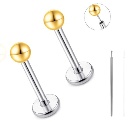 limerencia Titanium Threadless Flat Back Earrings Stud Piercing Jewelry | 20G Press Fit Titanium Push Pop in Cartilage Tragus Labret Lip Medusa Conch Piercing Jewelry Hypoallergenic for Women Men - style: 3MM Ball Gold
