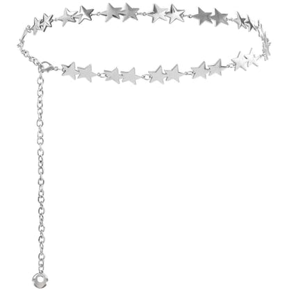 Fashion Long Tassel Metal Waist Chain Women Adjustable Body Link Belts Body Belly Jewelry for Jeans Dresses Sun Gold Plated - color: Silver Star