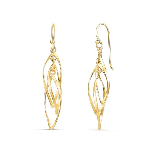Milla Dainty Silver Drop Earrings for Women and Dangling Gold Earrings | Hypoallergenic, Easy to Wear, Available in 14K Gold, Rose Gold, or Silver Plated Finish, Different Designs - color: Linear Swirl / 14K Gold Plated