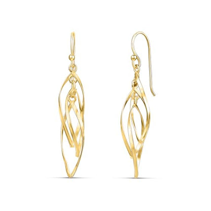 Milla Dainty Silver Drop Earrings for Women and Dangling Gold Earrings | Hypoallergenic, Easy to Wear, Available in 14K Gold, Rose Gold, or Silver Plated Finish, Different Designs - color: Linear Swirl / 14K Gold Plated