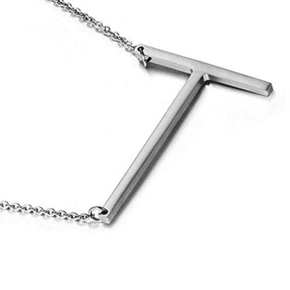 MOMOL Sideways Initial Necklace 18K Gold Plated Stainless Steel Large Big Letters Pendant Necklace Script Name Monogram Necklaces for Women - color: T