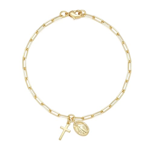 14K Gold Bracelets for Women Gold Cross Bracelet for Men | 14K Gold Cross Bracelet for Women Mens Bracelets Chain Bracelet Dainty Gold Bracelet Womens Gold Bracelet Sizes 17/19/21cm - size: 19cm（7.5in）