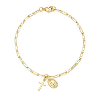 14K Gold Bracelets for Women Gold Cross Bracelet for Men | 14K Gold Cross Bracelet for Women Mens Bracelets Chain Bracelet Dainty Gold Bracelet Womens Gold Bracelet Sizes 17/19/21cm - size: 17cm（6.7in）