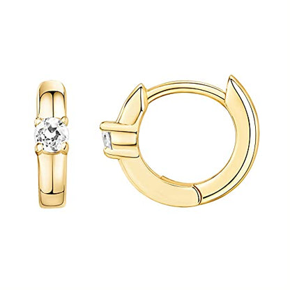 PAVOI 14K Gold Plated 925 Sterling Silver Cubic Zirconia Huggie Earrings | U-Shaped Snake Solitaire Small Round Huggie Stud Fashion Hoop Earrings for Women - style: Solitaire