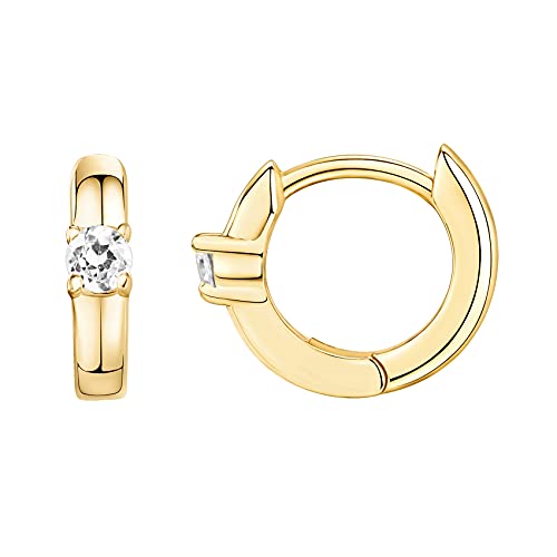 PAVOI 14K Gold Plated 925 Sterling Silver Cubic Zirconia Huggie Earrings | U-Shaped Snake Solitaire Small Round Huggie Stud Fashion Hoop Earrings for Women - style: Solitaire