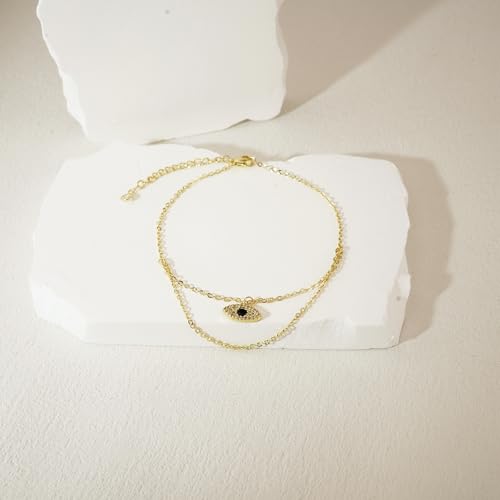 NIXMAX Gold Anklets for Women, Waterproof Chain Trendy Ankle Bracelets | Non Tarnish, Adjustable Fit, 14K Gold Plated, Dainty Layered Looks, Summer Beach Vacation Body Jewelry, Gifts for Women - color: Gold-Evil eye