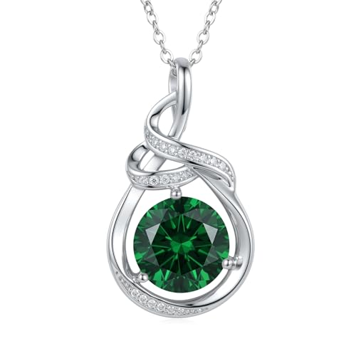 Teardrop Birthstone Necklace for Women 14K Gold/White Gold Elegant Ribbon Pendent Anniversary Love Birthday Gifts for Mom Women, 18"+2" Inches - color: White Gold-05-May Birthstone