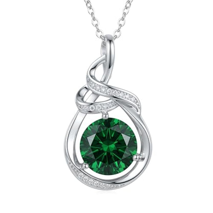 Teardrop Birthstone Necklace for Women 14K Gold/White Gold Elegant Ribbon Pendent Anniversary Love Birthday Gifts for Mom Women, 18"+2" Inches - color: White Gold-05-May Birthstone
