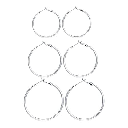 3 Pairs Sterling Silver Large Hoop Earrings Set for Women 40 50 60MM | 14K White Gold Plated, Hypoallergenic - style: G:Silver 60mm 70mm 100mm