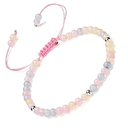 Natural Stone&925 Sterling Silver/18K Gold Anklet,│4MM│9-12 in│, Hand Woven, Adjustable Size - color: Morgan Anklet，4MM