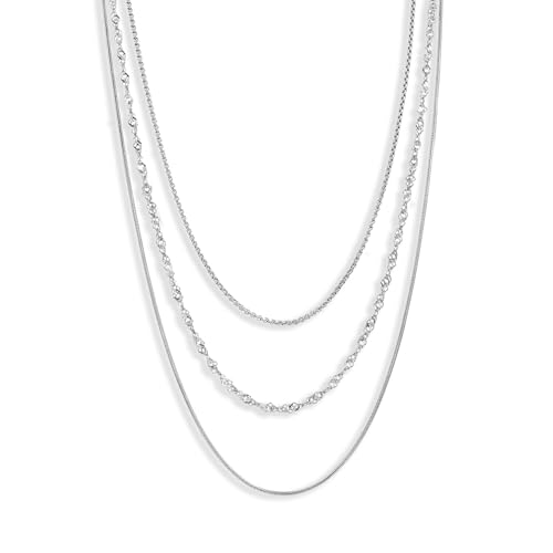 CONRAN KREMIX Waterproof Gold Necklace Layered Necklaces for Women Non Tarnish,14k Gold Plated Stainless Steel Dainty Stack Thin Chain Necklace Set for Women Gifts Jewelry - color: Silver-05