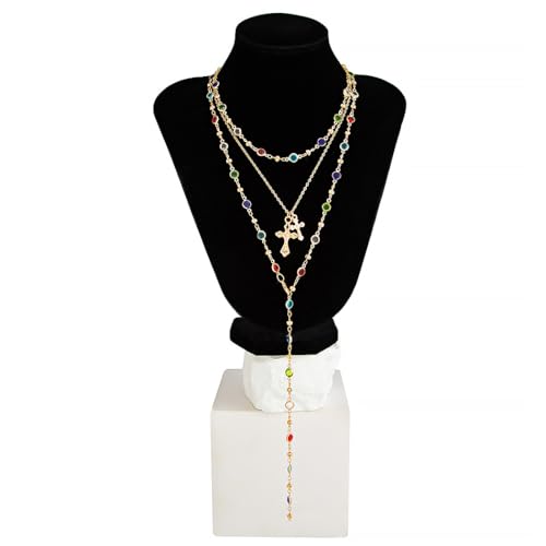 Layered Necklace for Women, Cross Pendant Y Necklace Set, 18K Gold Plated Dainty Stackable Jewelry Gift for Everyday Wear - style: 3PCS - D