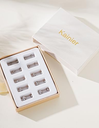 Kainier Women's 14K Gold Plated CZ Stud Earrings Hypoallergenic studs | 5 Pairs Simulated Diamond Round Cubic Zirconia Ear Stud Set for Multiple Piercing, 3/4/5/6/7mm Everyday Studs - color: CZ-Sliver-Plated