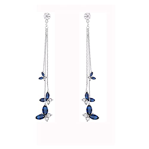 Temperament Crystal Butterfly Drop Dangle Earrings for Women Long Tassel Butterfly Stud Earrings - color: Bule