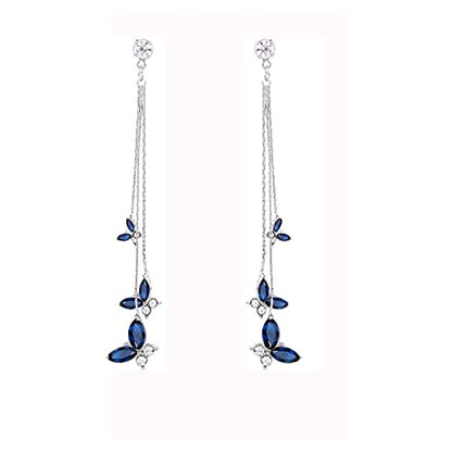 Temperament Crystal Butterfly Drop Dangle Earrings for Women Long Tassel Butterfly Stud Earrings - color: Bule
