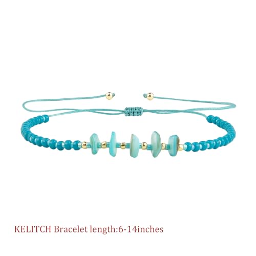 KELITCH Women Natural Stone Beads Anklet Boho Color Beaded Ankle Adjustable Foot Chain Jewelry for Summer Beach Holiday - color: Blue 08D