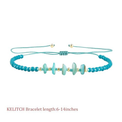 KELITCH Women Natural Stone Beads Anklet Boho Color Beaded Ankle Adjustable Foot Chain Jewelry for Summer Beach Holiday - color: Blue 08D