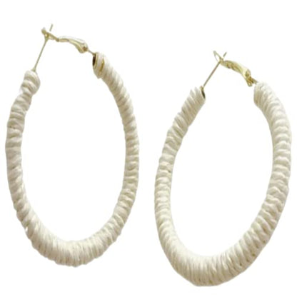 Handmade Rattan Earrings - Large Circle Braided Straw Wicker Drop Earrings - Light Weight Summer Hoops - color: G white