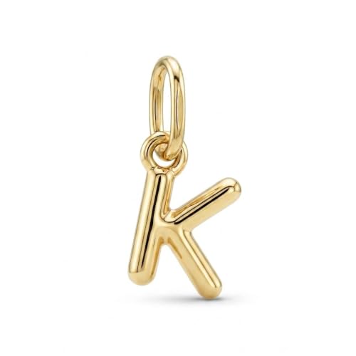 Gold Puffed Initial Letter Charm - 10 Karat Gold - 3D Bubble Letter Pendant - style: Letter k