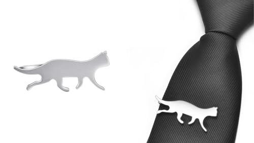 Christmas Tie Clips for Men 14k Gold Plated Silver Tie Pins with Cute Animal Deer/Lion/Dog/Cat Tie Bars Necktie Suit Tie Accessories Jewelry - style: Sliver Cat Tie Clip