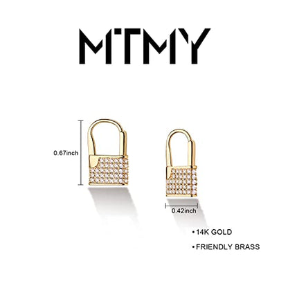 Huggie Hoop Earrings 14K Gold Plated Cubic Zirconia Dainty Simple Cute Beads Elegant CZ Circle Small Hoop Earring for Women Minimalist Handmade Hypoallergenic Jewelry - color: CZ-Lock B
