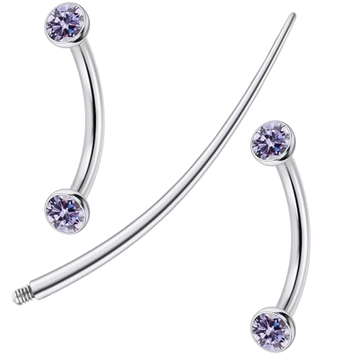F136 Titanium 16g 6/8/10mm Eyebrow/Rook/Snug/Vertical-Labret/VCH/Snake-Eyes/Anti-Tragus/Christina/Daith/Belly-Button/Bridge/Hood/Surface Curved Barbell Piercing Jewelry for Women Men - color: Purple, size: 10 mm (3/8 in)
