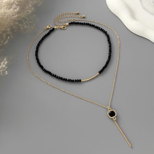 Gold Layered Necklace for Women Chunky Stacked Chain Link Paperclip Evil Eye Necklace Trendy Punk Jewelry - color: X-Black