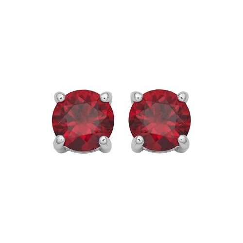 Amazon Essentials Sterling Silver Round Birthstone Stud Earrings - color: Created Ruby, July