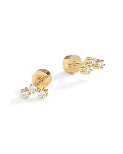 PAVOI 14K Gold Plated 925 Sterling Silver Posts Mini Stud Flat Back Earrings for Women | Helix Cartilage Piercing Jewelry | Dainty Pearl Star Cluster Cubic Zirconia Lotus Climber Screw Backs - style: CZ Cluster