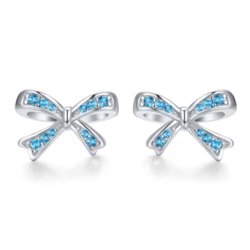 925 Sterling Silver Birthstone Bow Stud Earrings for Girls Women Bow Jewelry Birthday Gifts for Teens Kids Girls Bowknot Stud Earrings - color: 12.December