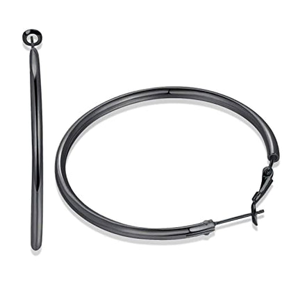 3 Pairs Sterling Silver Large Hoop Earrings Set for Women 40 50 60MM | 14K White Gold Plated, Hypoallergenic - style: D:Black 40mm 50mm 60mm