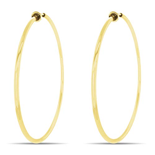 Clip On Spring Hoop Earrings for Non-Pierced Ears - color: Gold-Tone, size: 60mm