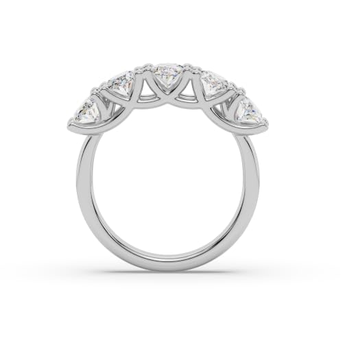 Houston Diamond District 1 to 6 CT Lab Grown Oval Cut Diamond 5 Stone Band | 14K White Gold Anniversary Band Five Stone Stackable Wedding Ring in Solid Gold E-F Color VS Quality - color: 14K White Gold, size: 5