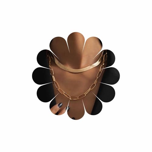 Gold Choker Necklace Dainty Cuban Link Necklace Simple Flat Snake Chain Necklace Layered Herringbone Necklace Hip Hop Jewelry for Women - style: Style-3