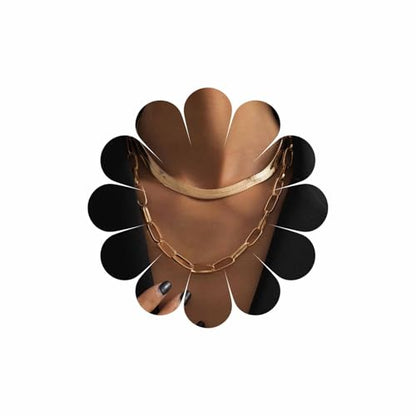 Gold Choker Necklace Dainty Cuban Link Necklace Simple Flat Snake Chain Necklace Layered Herringbone Necklace Hip Hop Jewelry for Women - style: Style-3
