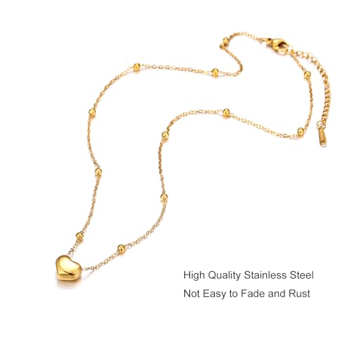 14K Gold Plated Heart Necklace for Women - Dainty Tiny Pendant Choker, Simple Gold Chain Jewelry, Trendy Birthday Gifts for Her