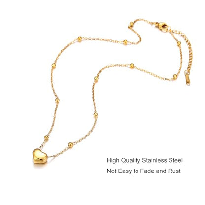14K Gold Plated Heart Necklace for Women - Dainty Tiny Pendant Choker, Simple Gold Chain Jewelry, Trendy Birthday Gifts for Her