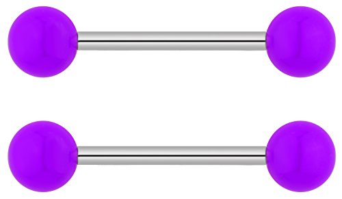 Forbidden Body Jewelry 14g 16mm (5/8 Inch) Hypoallergenic Titanium Double Ball Nipple & Tongue Ring Barbells - style: Purple