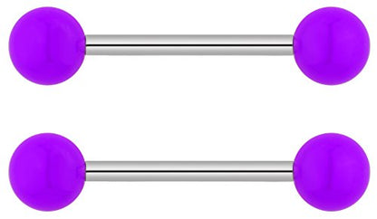 Forbidden Body Jewelry 14g 16mm (5/8 Inch) Hypoallergenic Titanium Double Ball Nipple & Tongue Ring Barbells - style: Purple