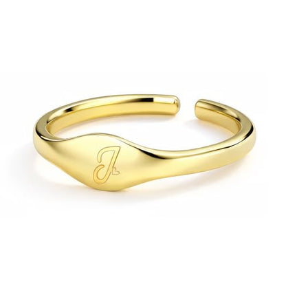 Initial Rings for Women Men - Dainty 14K Gold Plated Signet Rings, Open Adjustable Letter & Heart Ring Jewelry, Christmas Stocking Stuffers Birthday Gifts for Women - style: T