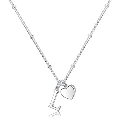 Heart Initial Necklaces for Girls, Letter A-Z Silver Necklace | Silver Plated, Heart Initial Necklaces for Girls, Necklace for Women, Teen Girl Gifts, Dainty Heart Necklaces, Birthday Gifts - color: L