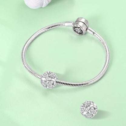 925 Sterling Silver Lucky Clover Birthstone Charms for Bracelets Dangle Pendant with 5A Cubic Zirconia Compatible Pandora Bracelets, Ladies Birthday Gift - style: 4-April