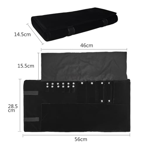 Velvet Travel Jewelry Case Roll Bag Organizer for Necklace Bracelet Earrings Ring (Black) (Black（6+2+4+2) - color: Black (6+2+4+2)